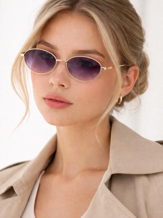 Burberry BE3169 11091A Oval Sunglasses - Gold/Violet main image 6